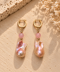 INNA YANOK Rosé Baroque Pearl Earrings with Baroque Pearl, Pink Quartz and gold-filled details