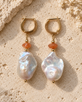 INNA YANOK Sun Kiss Pearl Earrings with Baroque Pearl, Sunstone and gold-filled details