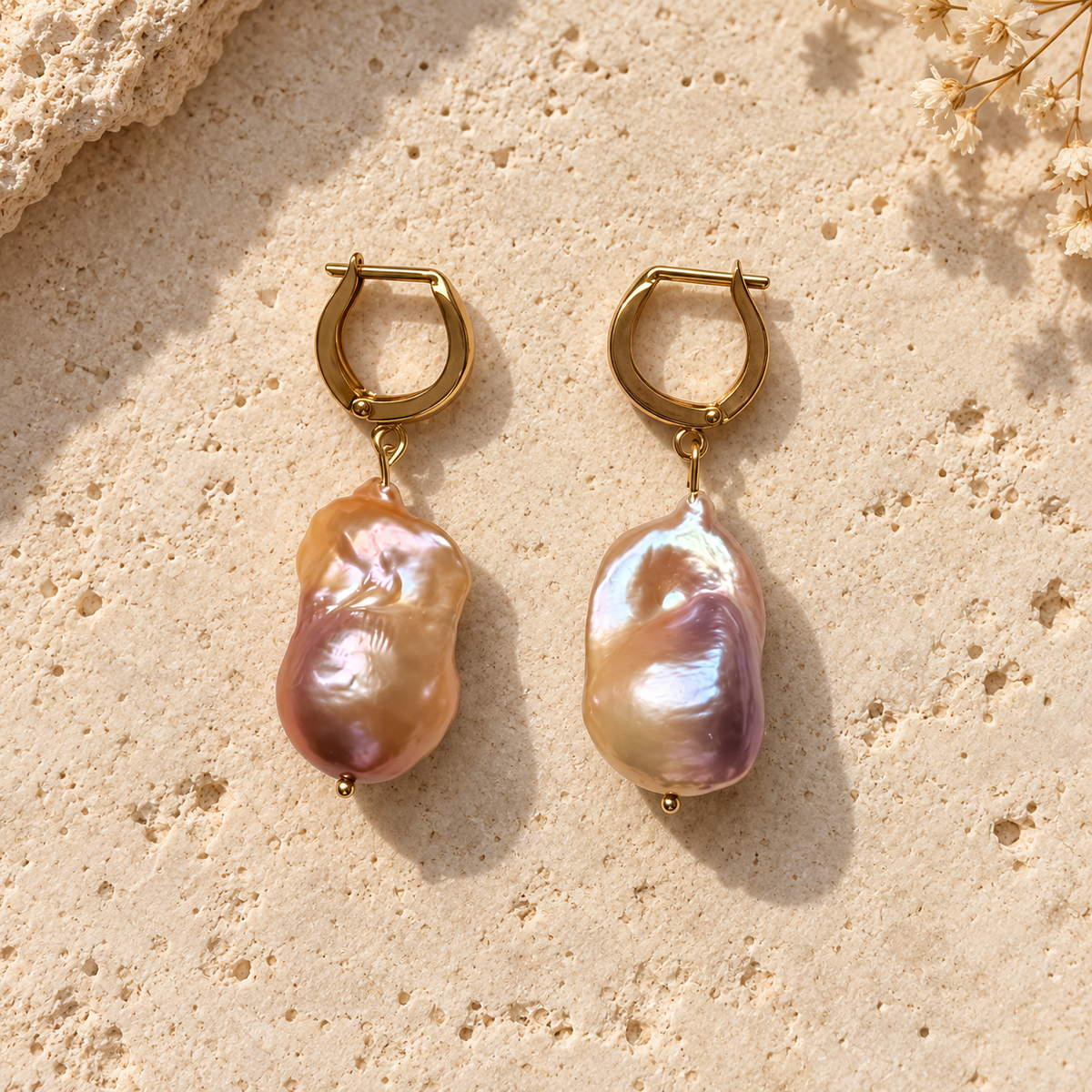 INNA YANOK Coral Sunset Pearl Earrings with Baroque Pearl and gold-filled details