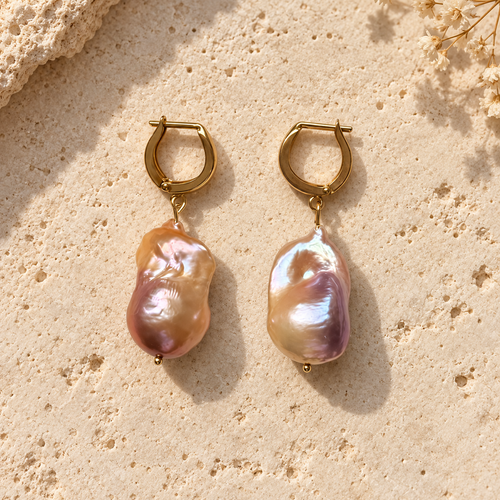 INNA YANOK Coral Sunset Pearl Earrings with Baroque Pearl and gold-filled details
