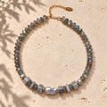 INNA YANOK Silver Mist Necklace with Botswana Agate, Freshwater Pearl, Labradorite and gold-filled details
