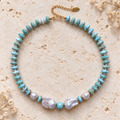 INNA YANOK Caribbean Blue Larimar & Pearl Necklace with Baroque Pearl, Larimar, Mother-of-Pearl and gold-filled details