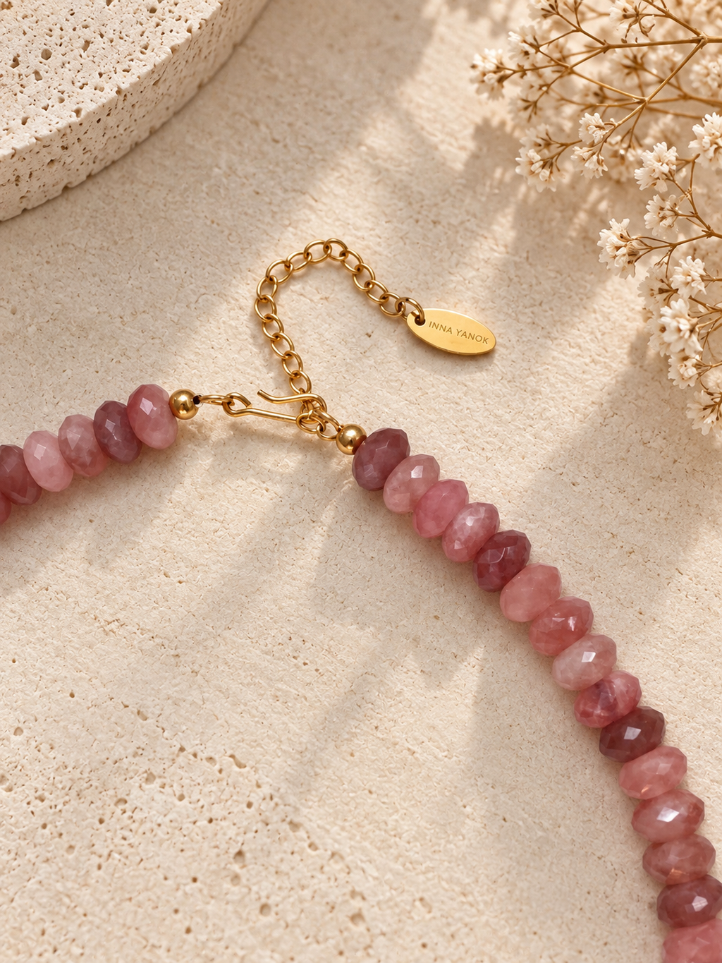 INNA YANOK Rosé Pearl Necklace with Baroque Pearl, Pink Quartz and gold-filled details