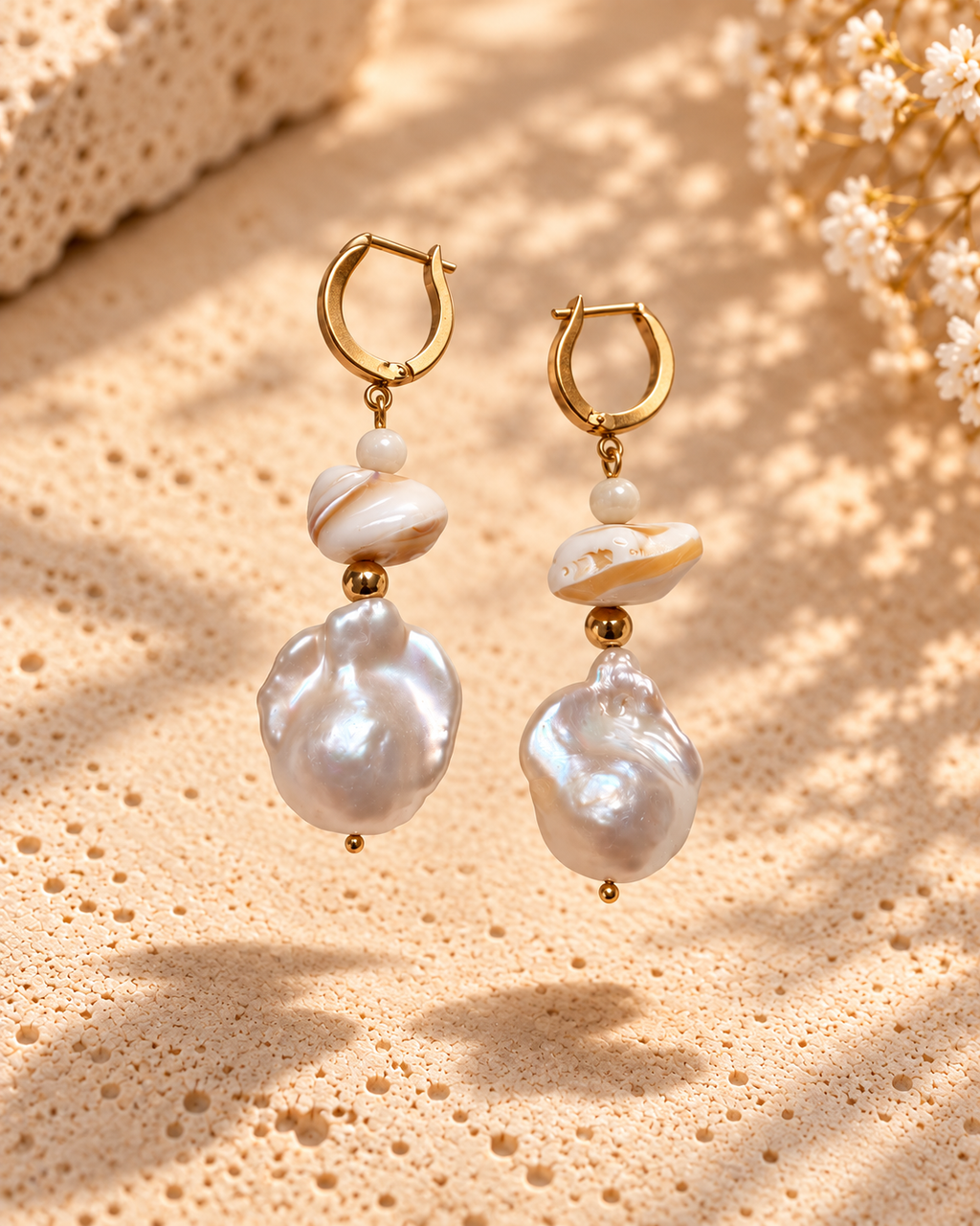 INNA YANOK Dune Baroque Pearl Drop Earrings with Baroque Pearl, Mother-of-Pearl and gold-filled details