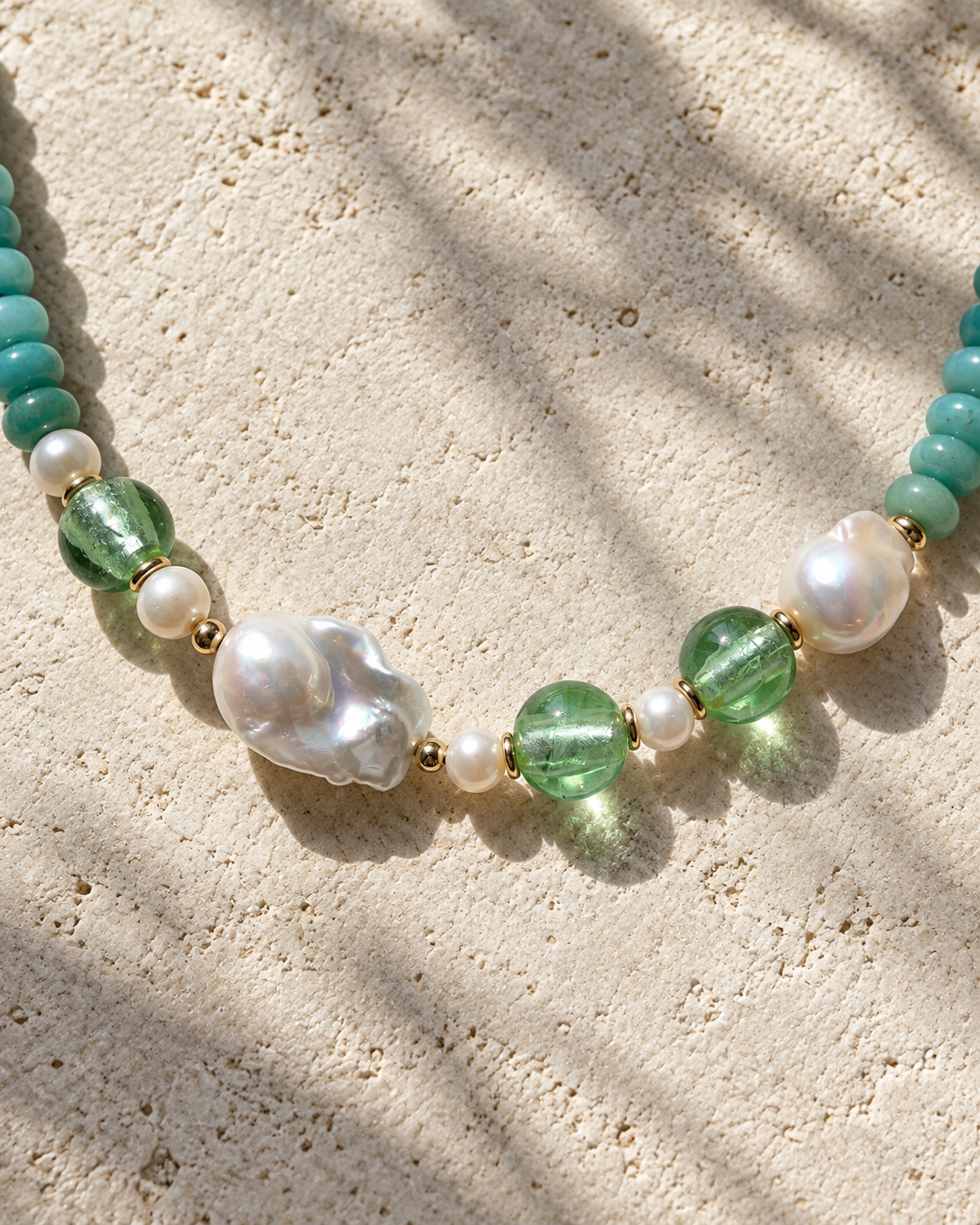 INNA YANOK Azzura Amazonite & Baroque Pearl Necklace with Amazonite, Baroque Pearl and gold-filled details