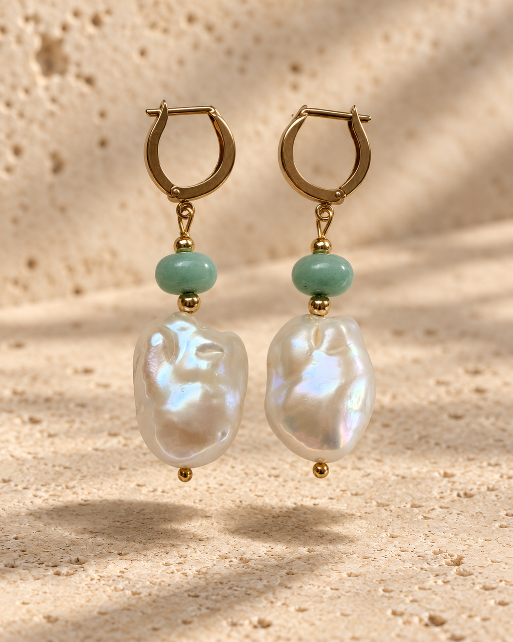 INNA YANOK Azzura Baroque Pearl & Amazonite Earrings with Amazonite, Baroque Pearl and gold-filled details