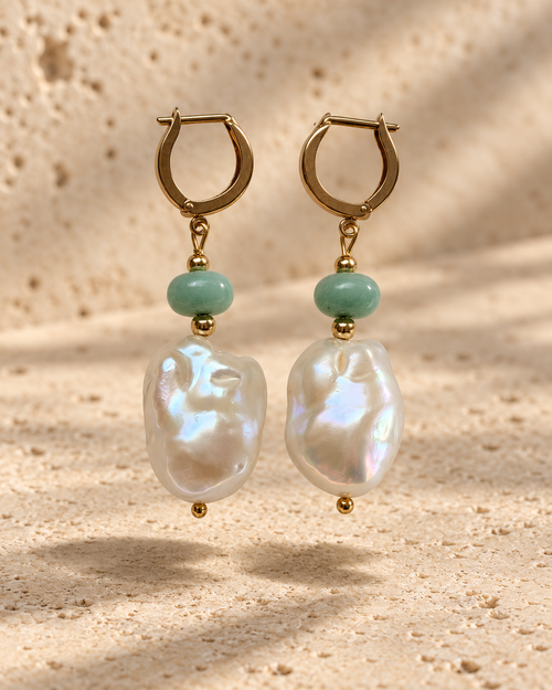 INNA YANOK Azzura Baroque Pearl & Amazonite Earrings with Amazonite, Baroque Pearl and gold-filled details