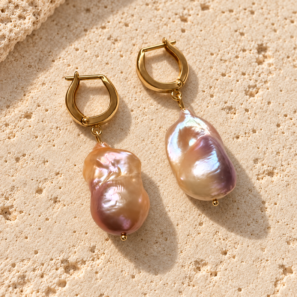 INNA YANOK Coral Sunset Pearl Earrings with Baroque Pearl and gold-filled details
