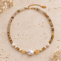 INNA YANOK Honey Quartz Necklace with Baroque Pearl, Citrine, Rutilated Quartz and gold-filled details